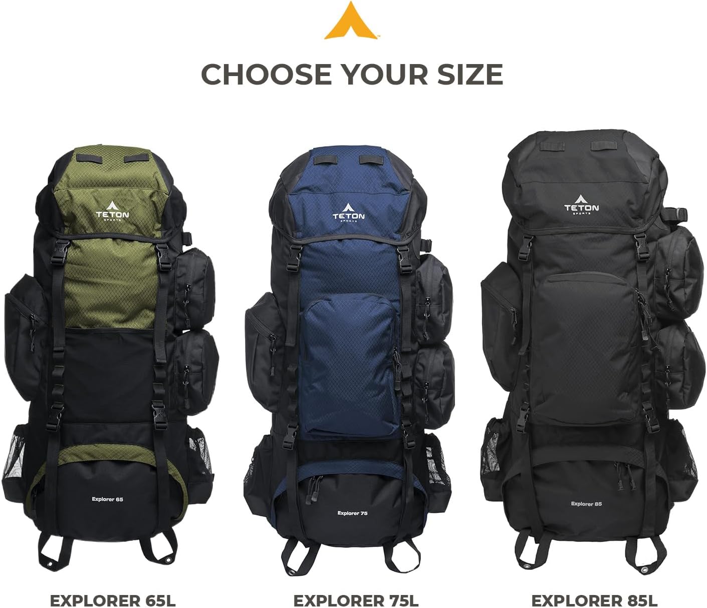 Teton 85L Explorer Internal Frame Backpack for Hiking, Camping, Backpacking, Rain Cover Included, Buck Brown