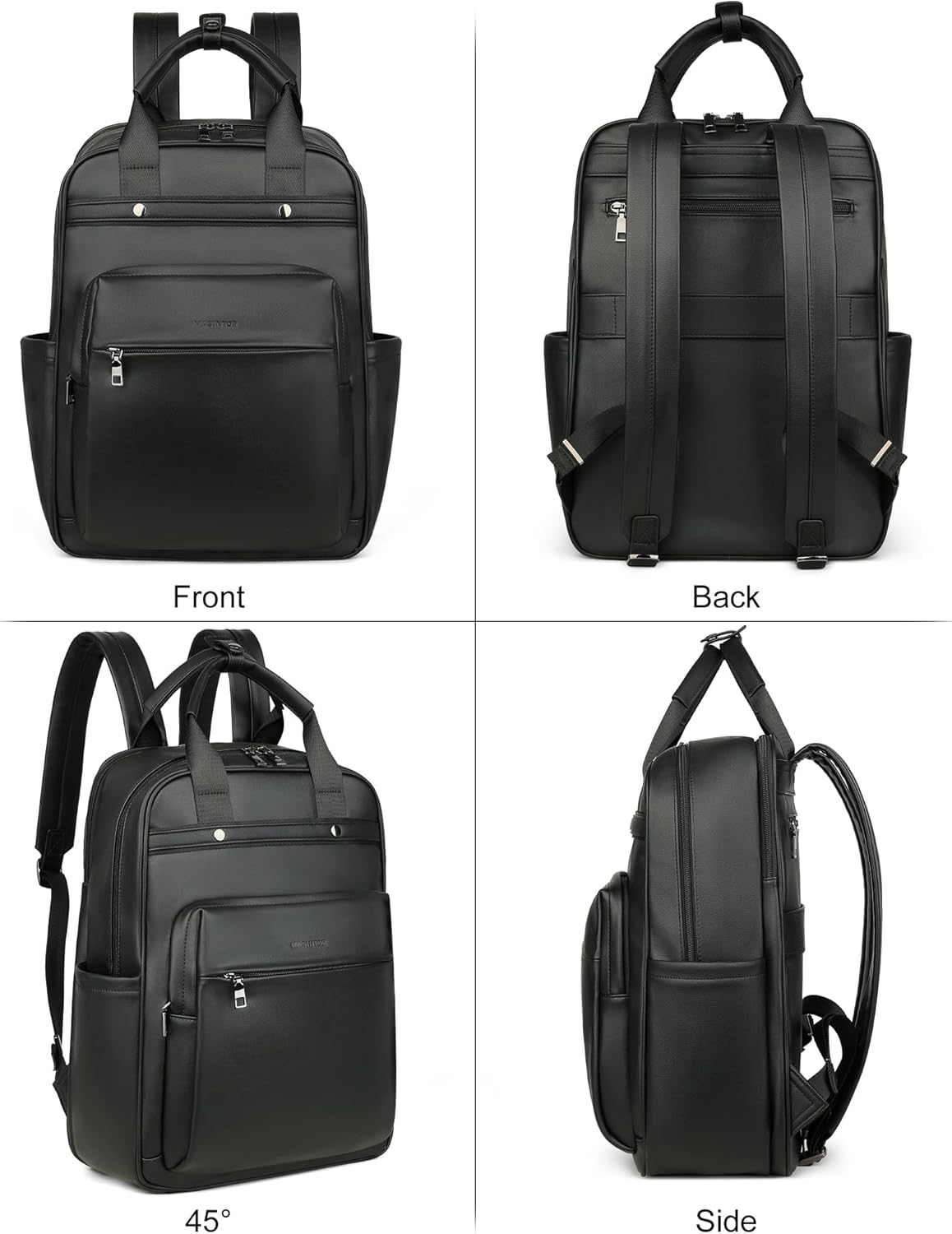 MASINTOR Leather Laptop Backpack for Women, Stylish Computer Backpack College Business Work Shoulder Bags Work and Travel Black