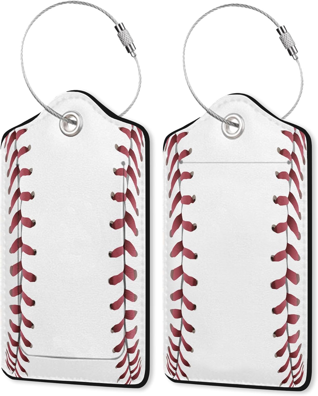 2 Pack PU Leahter Luggage Tag with Stainless Steel Loop, Baseball Luggage Tag Travel Suitcase Labels with Privacy Cover ID Label Quickly Spot for Bags & Baggage