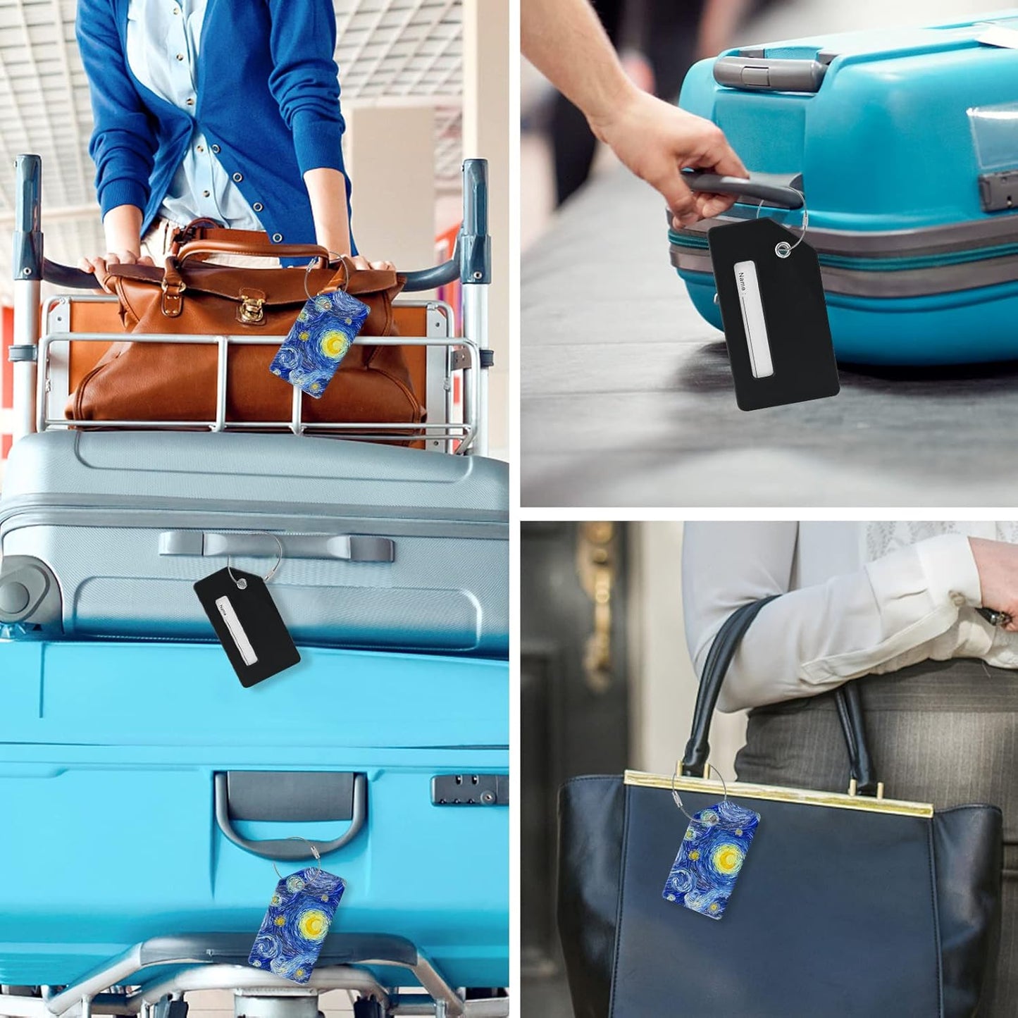 2 Luggage Tags, (1" Smaller Than Traditional) Perfect for Quick Luggage Identification with Stainless Steel Ring and Address Card for Travel and Luggage (Moon)