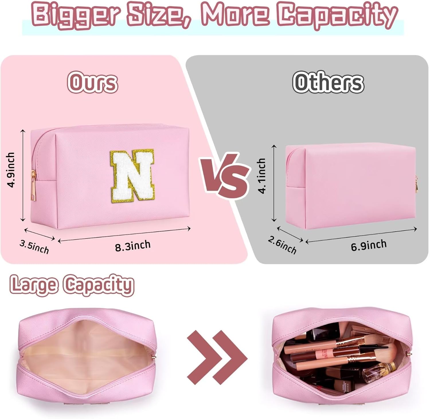 TOPEAST Preppy Makeup Bag, Small Cosmetic Travel Bags for Women, PU Leather Waterproof Toiletry Bag