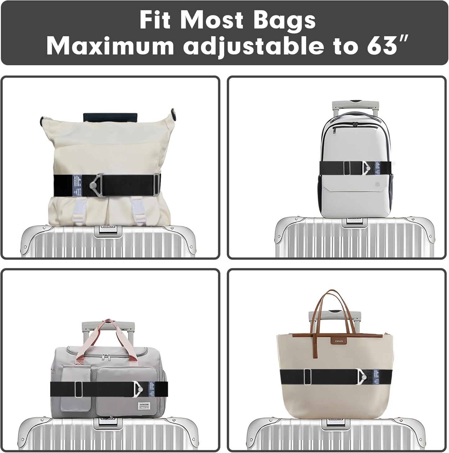2-in-1 Travel Belt for Luggage Over Handle, Luggage Belt for Carry on Bag, Suitcase Straps, Add a Bag Bungees Luggage Straps Adjustable with Alloy Buckle,Hands-Free for Airport (Black, 2 Pack)