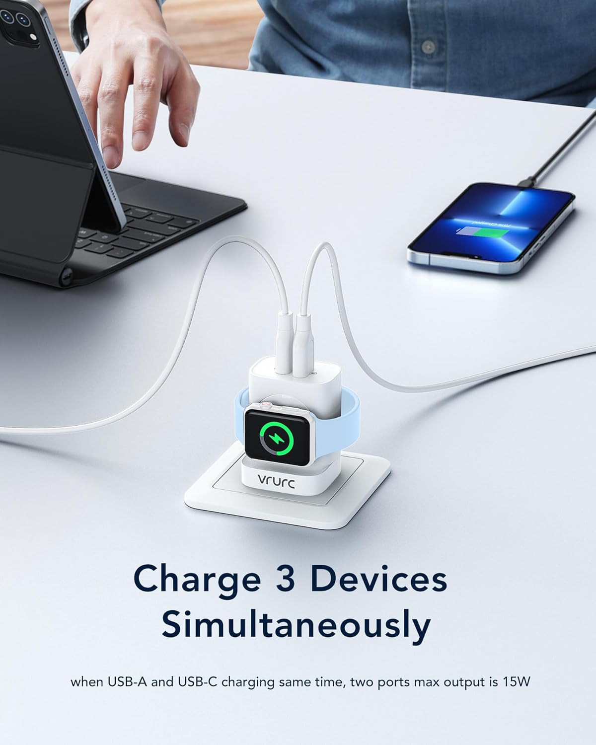 VRURC for Apple Watch Charger, Wireless Magnetic Portable iWatch Charger, PD 20W 3-in-1 Travel
