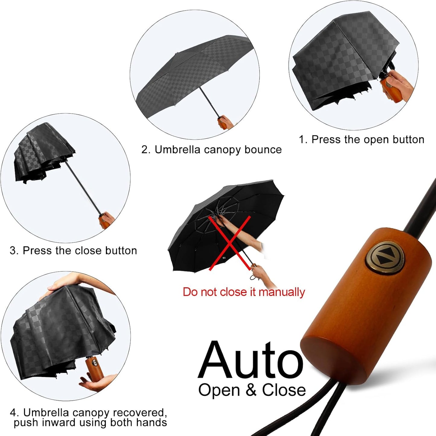 Satol 46/54/62 Inch Large Golf Umbrella, Windproof 10 Ribs Automatic Open/Close Oversize Double Canopy Vented Portable Folding Travel Umbrellas, UPF 50+ Sun & Rain Compact Umbrellas for Outdoor