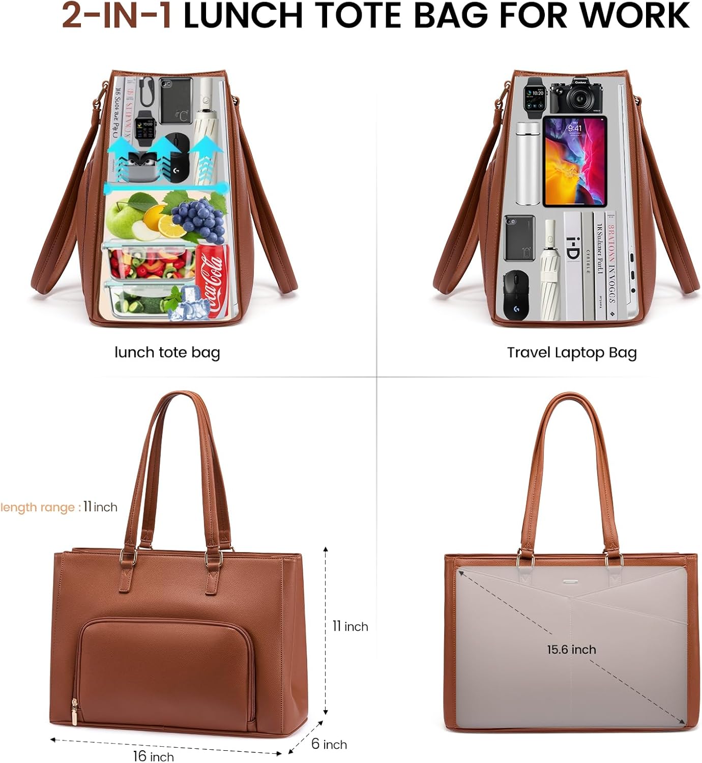 LOVEVOOK Lunch Tote Bag for Women, Laptop Bag for Work with Insulated Lunch Compartment 15.6 Inch 2 in 1 Lunch Tote Large Capacity Computer Handbag for Work, Teacher, Nurse, Office, Casual