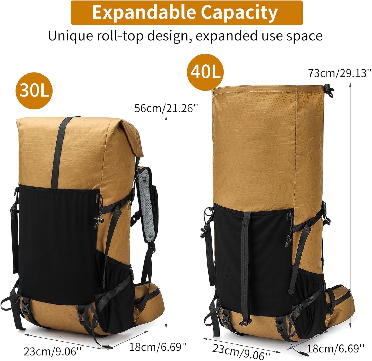 Hiking Backpack,30L +10L Extra Large Capacity Hiking Bag,Internal Frame Camping Backpack,Upgraded X-PAC Lightweight Sport Daypack Travel Backpacks Fit For Mountain Climbing Camping (Brown)