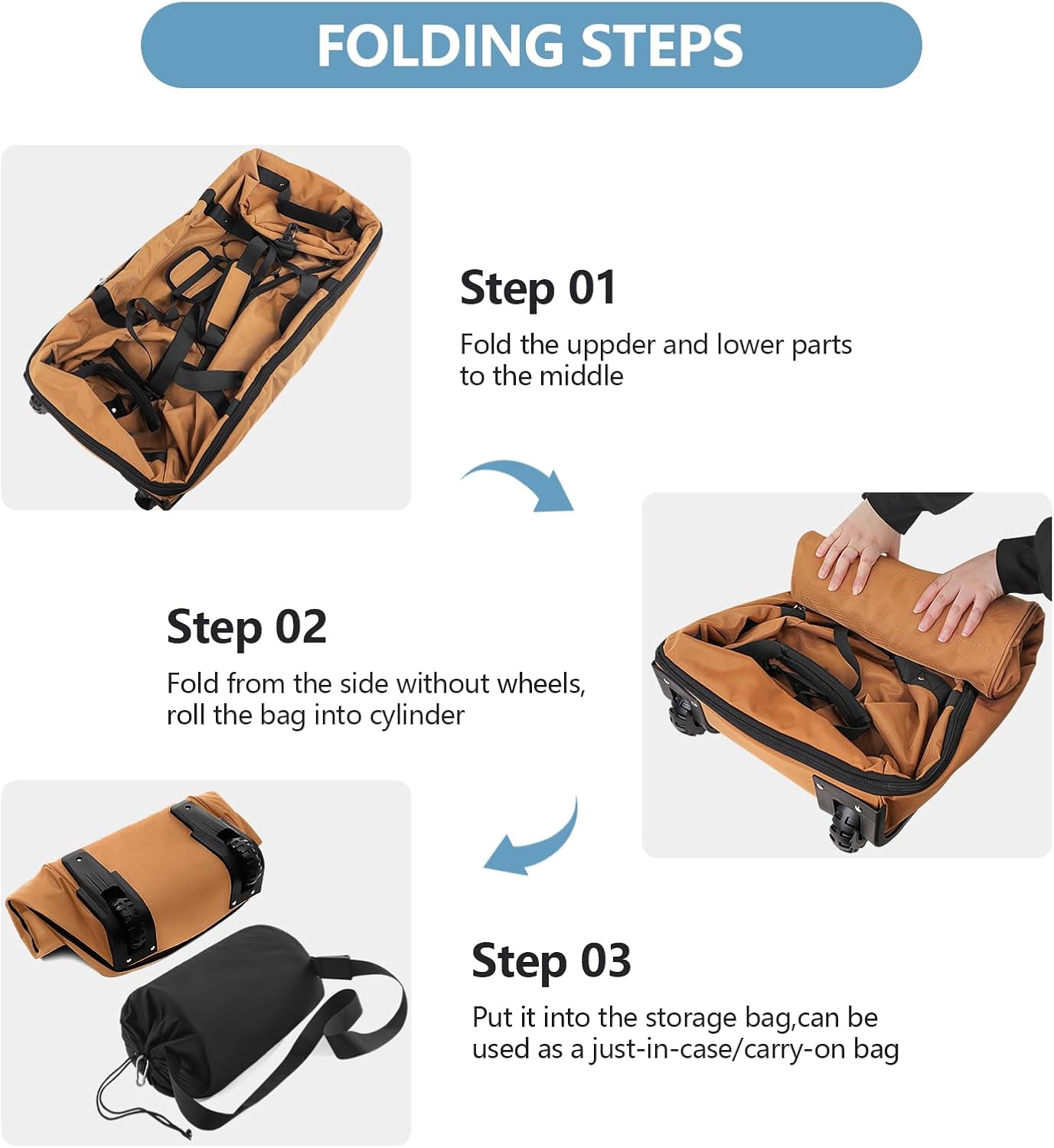 32” 1680D Oxford Foldable Duffle Bag with 2 Wheels,110L to 140L Expandable Soft Sided Rolling Travel Bag,Brown