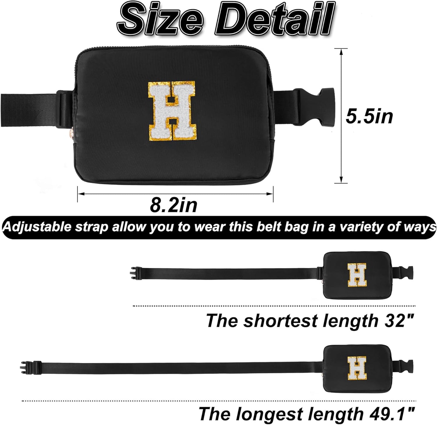 Father's Day Gift: Personalized Crossbody Bag - Initial White H, Black