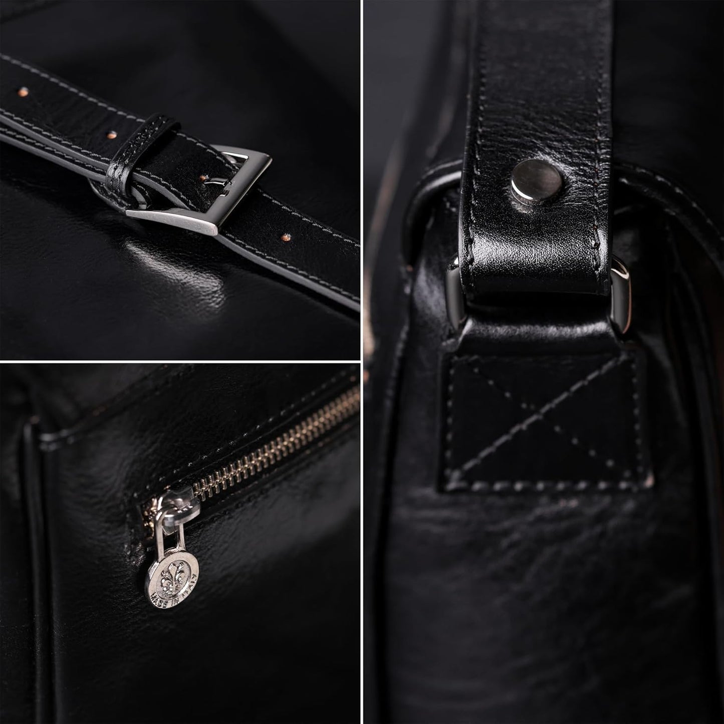 Time Resistance Leather Messenger Bag for Men, Handmade Crossbody Bag, Shoulder Bag Made in Italy