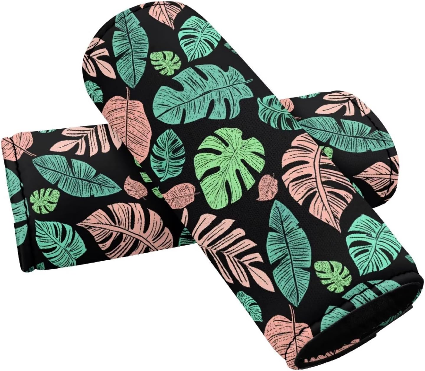 Palm Leaf Luggage Handle Wrap Grip for Suitcase,2 Pack Luggage Identifiers Marker Soft Trolley Case Grip Cover Set Leaf Print