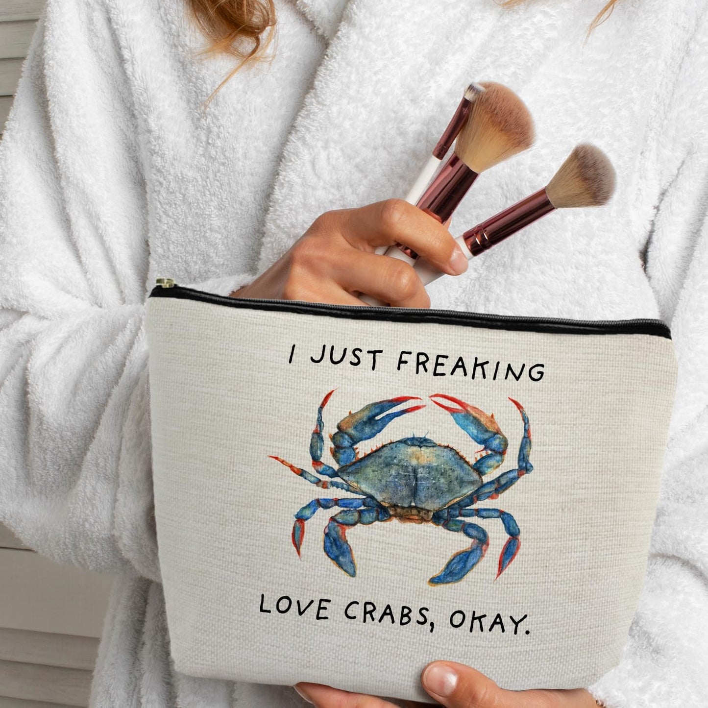 Beach Crab Makeup Bag, Crab Lovers Gift for Women, Coastal Beach Lover Cosmetic Makeup Bag, Ocean Crabs Pouch Purse
