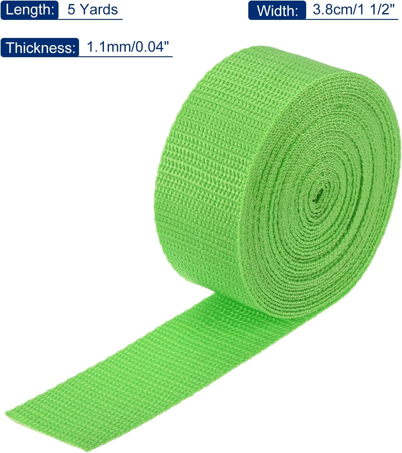 MECCANIXITY Lightweight Polypropylene Webbing Strap 1 1/2" 5 Yard Backpack Strapping Band Light Green for Outdoor Luggage Cargo Straps