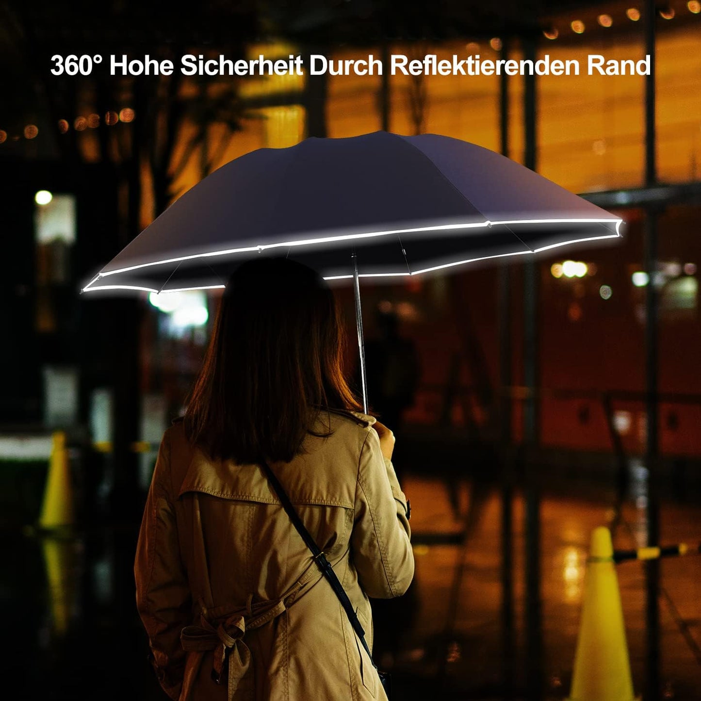 Lejorain Golf Large Inverted Umbrella - Black Big Windproof Heavy Duty Upside Down 46/50/54 Inch Compact Reverse Car Automatic Folding Reflective Umbrella