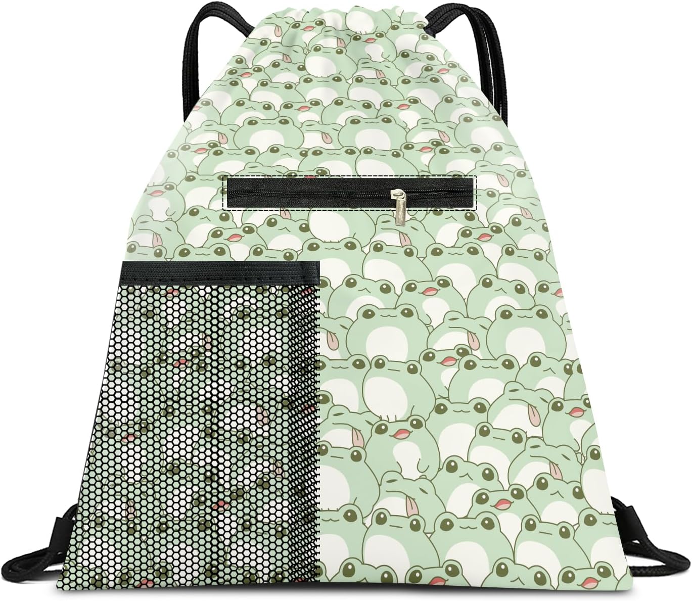 Drawstring Backpack Sports Gym Bag, Large String Swim Bag for Beach With Water Bottle Mesh Pocket