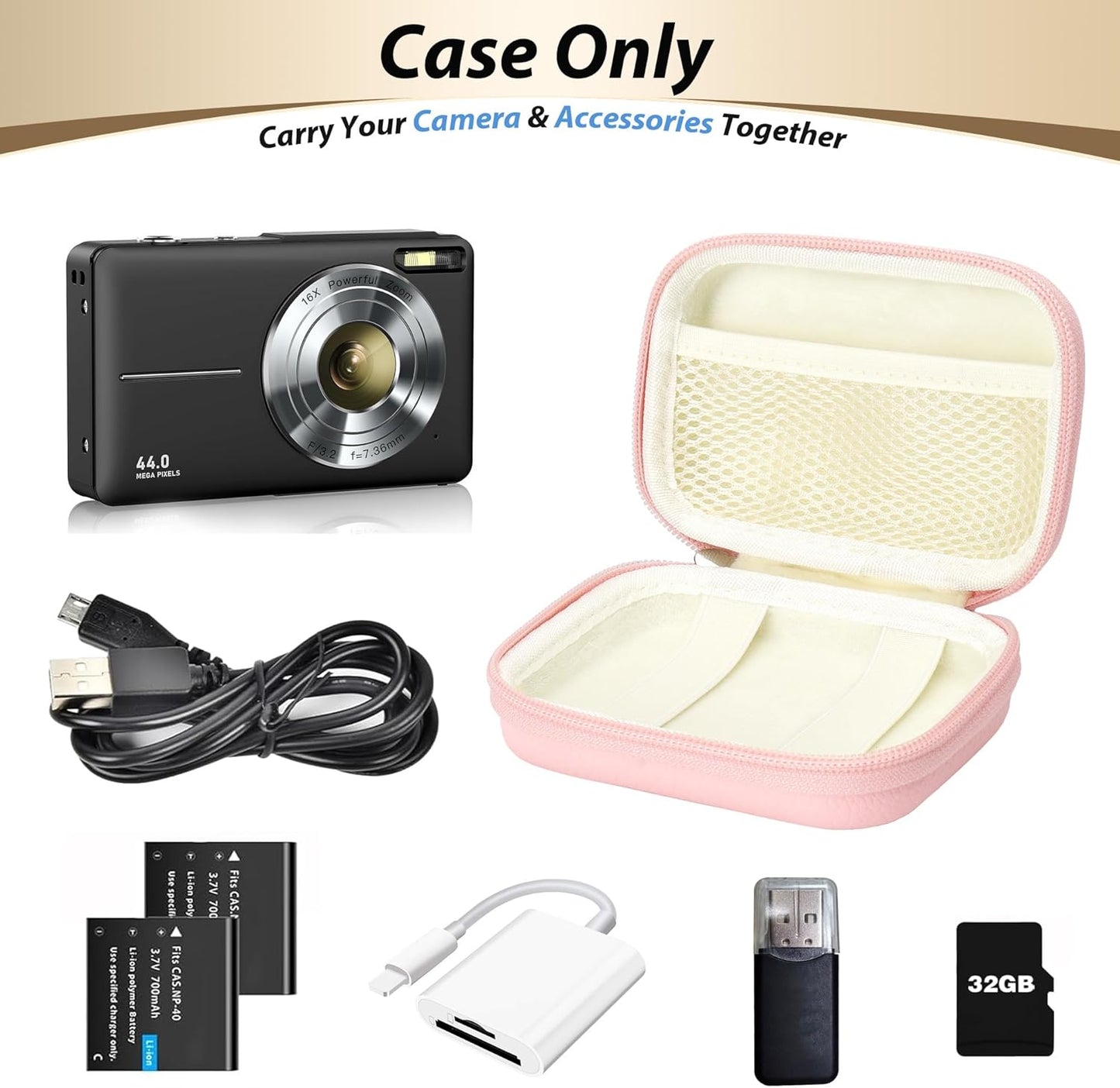 Digital Camera Case for CAMKORY, KODAK PIXPRO FZ45/FZ55, Canon IXUS 285 HS, Lecran, Small Travel Compact Camera Holder with Mesh Pocket for Accessories SD Card (Pink)