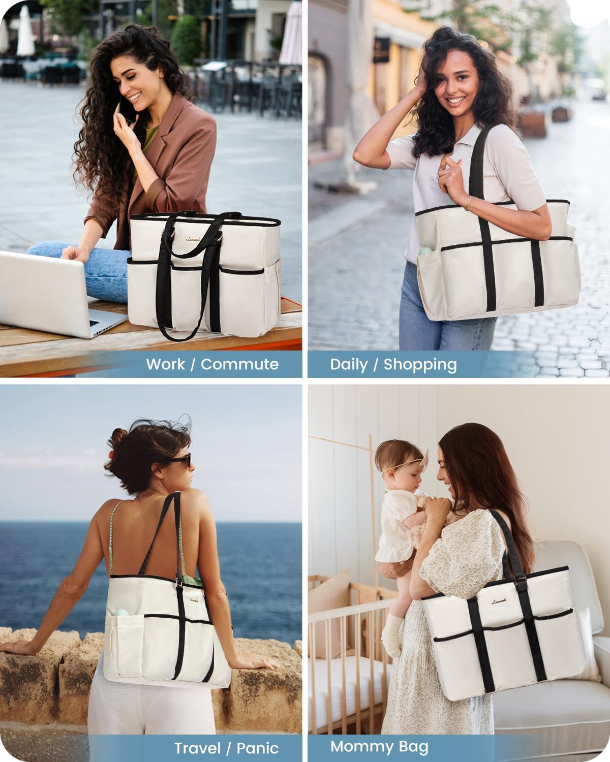 LOVEVOOK Work Tote Bag for Women, 15.6 Inch Laptop Bag for Women, Teacher Tote Bag Nurse Bag, Utility Bag For Work/Travel/College/Daily, Professional Computer Purse Large Handbag With Multi Pocket