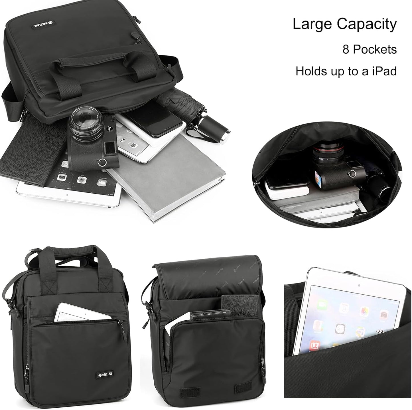 Men's Messenger Bag Shoulder Bag Nylon Business Waterproof Casual Black, Crossbody Bag Lightweight B5 for Work Travel Outdoor