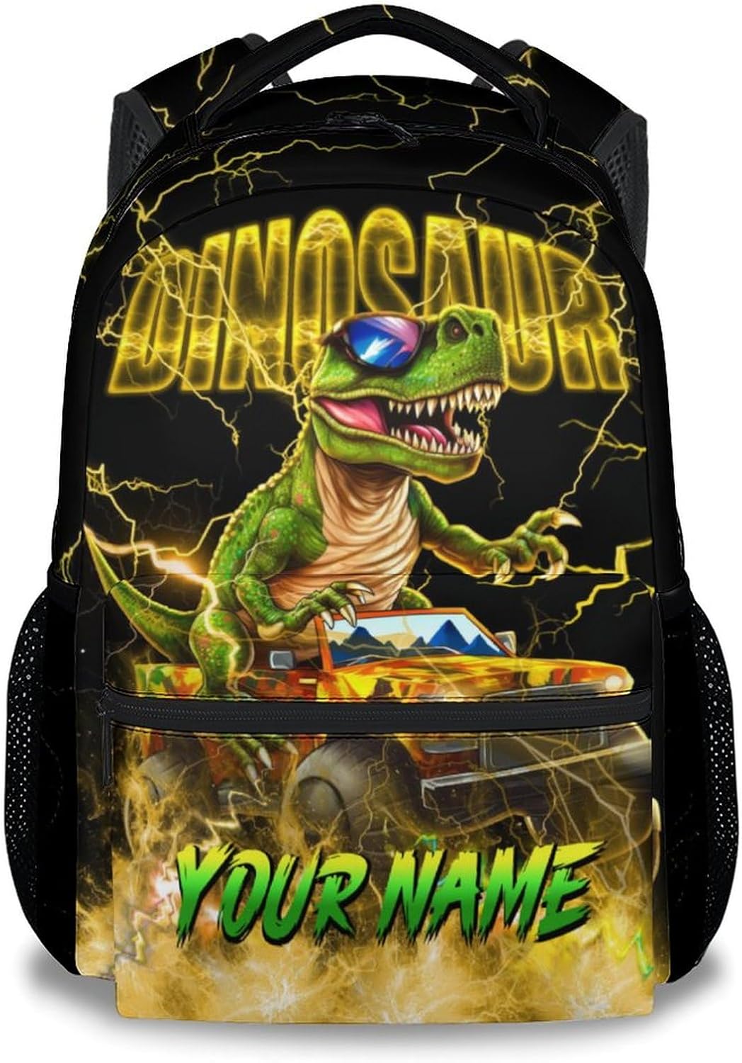Personalized Backpack, Dinosaur Backpack for Boys, Truck Bookbag Kids School Essentials, 17 Inch Custom Book Bag with Name
