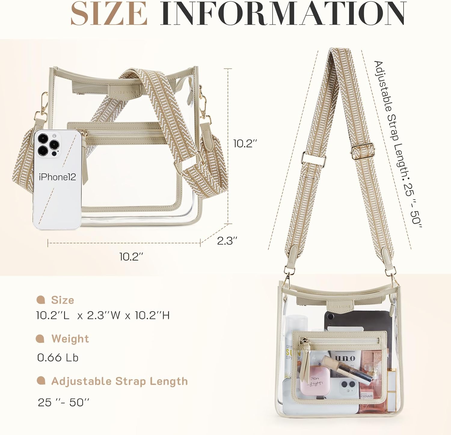 Missnine Clear Crossbody Bags for Women Stadium Approved Clear Purse for Concert Transparent