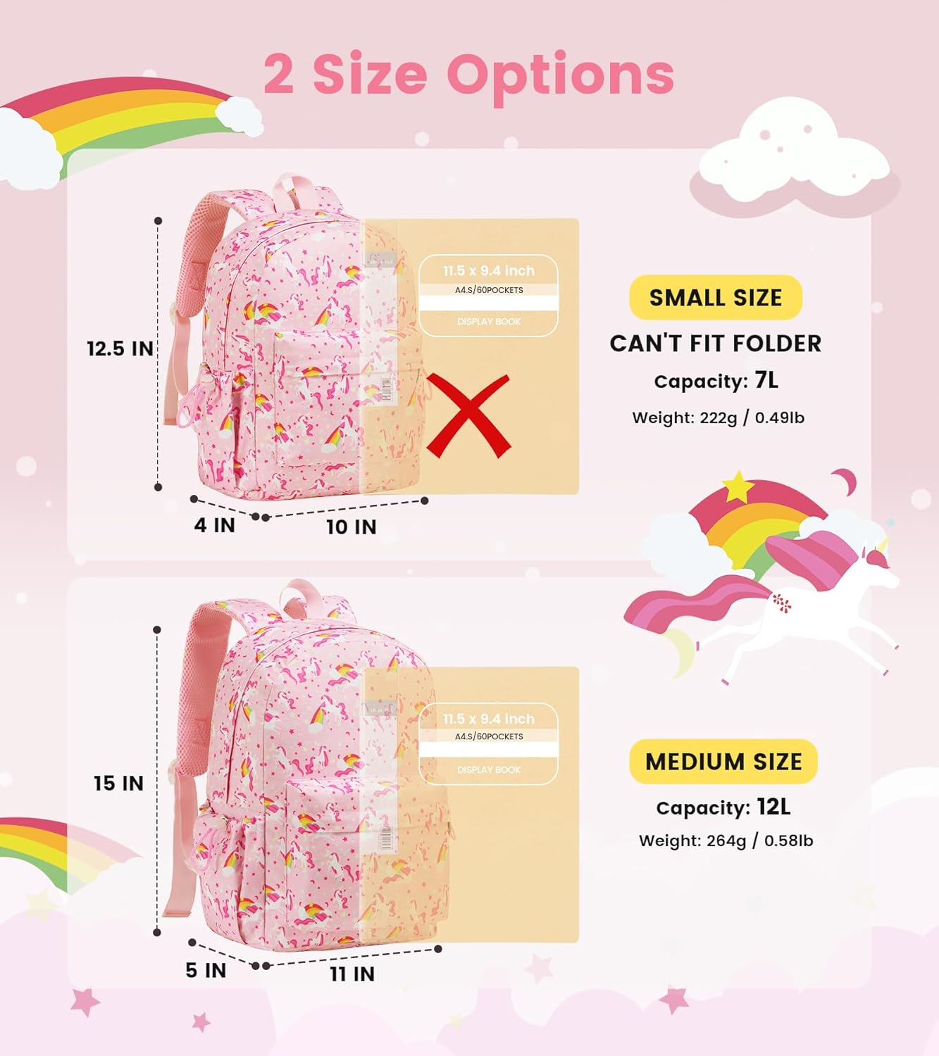 Vorspack Toddler Backpack for Girls - 12 Inch Kids Backpacks for Girls Ages 3-4, Cute Unicorn Bookbag School Bags for Kindergarten, Preschool - Pink