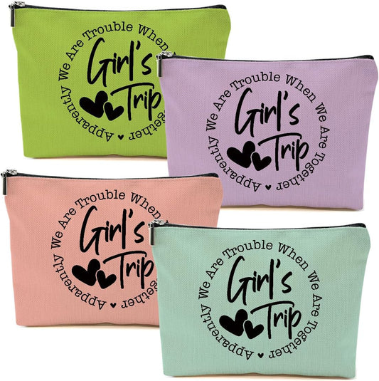 4Pcs Girls Trip Gifts Favors, Girls Weekend Gifts Makeup Bag, Vegas Gifts Weekend Bag 2025 End of Year Vacation Cosmetic Bag, Friendship Gifts for Women Friend, 2025 Vegas Souvenir Gifts Toiletry Bag