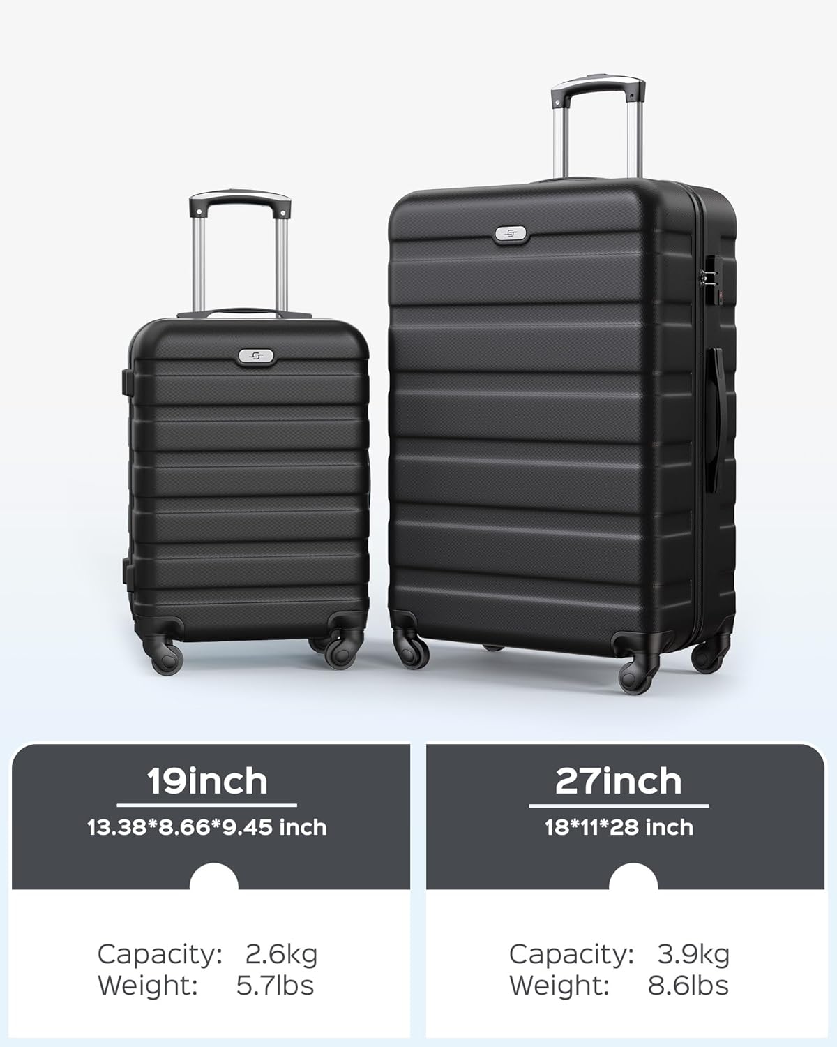 Suitour Luggage Sets 2 piece, Lightweight Luggage Set with Spinner Wheels, 19/27 inch Travel Suitcase Set