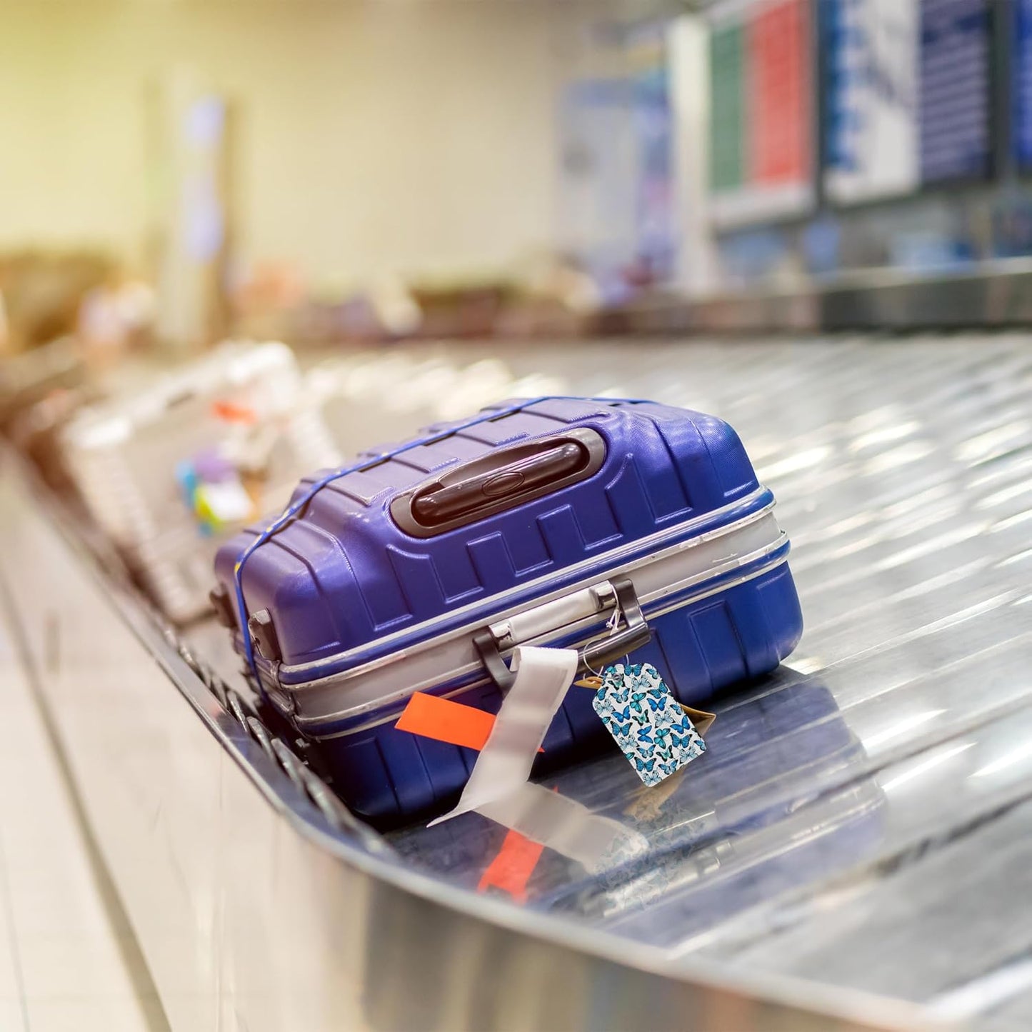 Luggage Tags for Suitcase Blue Butterfly 2 PCS Leather Travel Cruise Luggage Tag with Stainless Steel Loop Name ID Label Privacy Cover for Women Men Travel Bag Labels Set