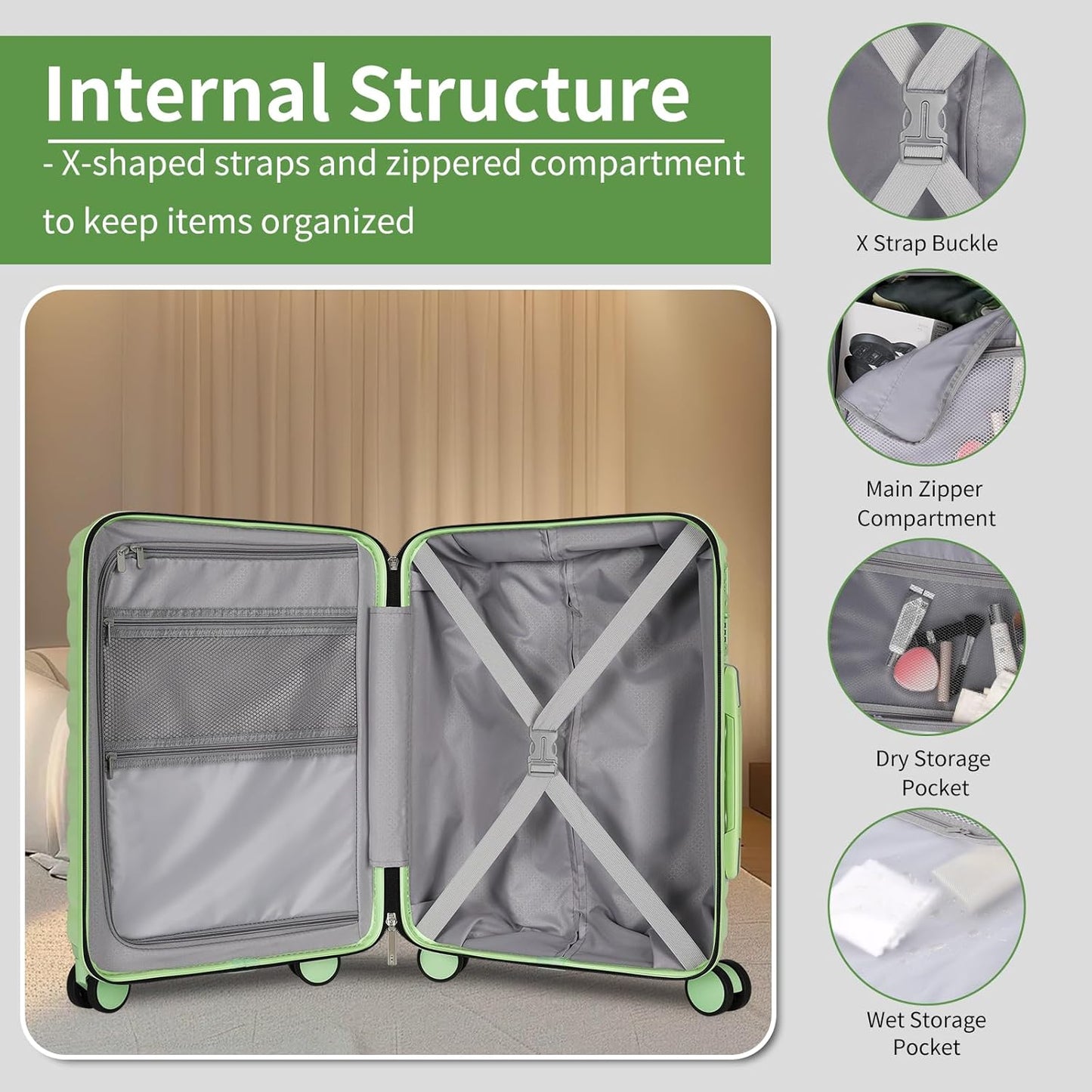 5-Piece Luggage Set, Lightweight ABS+PC Hard Shell Suitcase with YKK Zipper & TSA Lock for Family