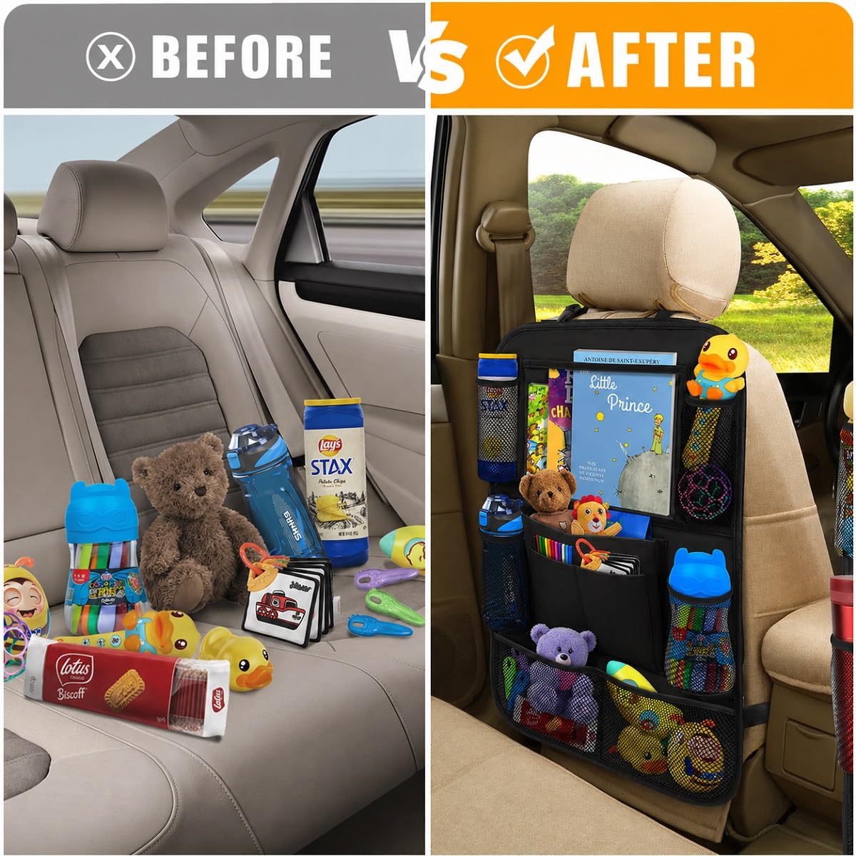 ULEEKA Car Backseat Organizer with 10" Table Holder, 9 Storage Pockets Seat Back Protectors Kick