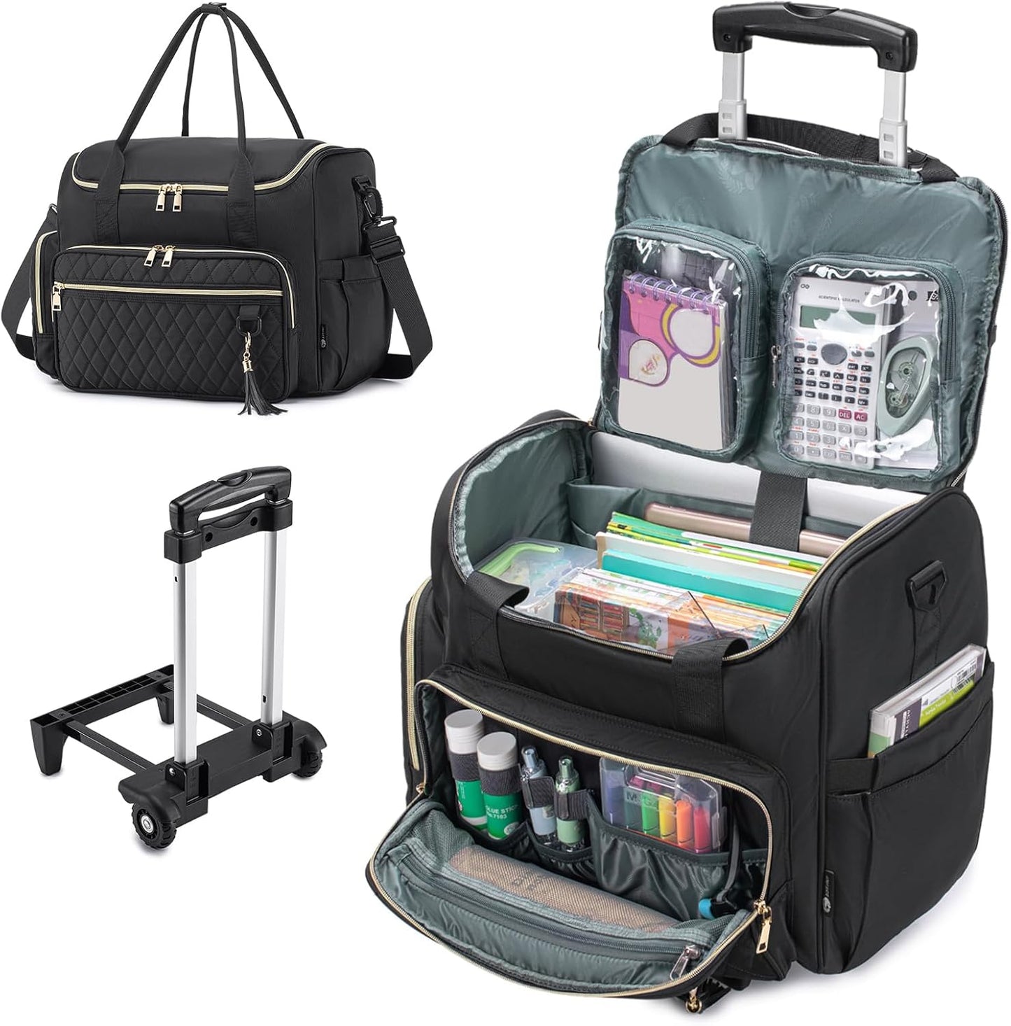Rolling Laptop Bag 17.3 Inch 3 IN 1 Rolling Briefcase for Women Waterproof Teacher Tote Bag With