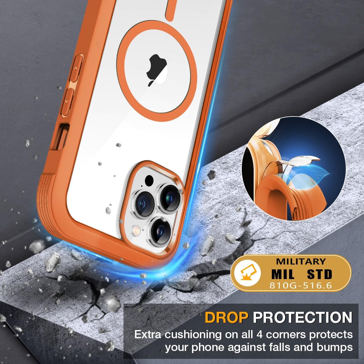Miracase for iPhone 13 Pro Case 6.1",with MagSafe,Built in Screen Protector,Full-Body Protection(Orange)