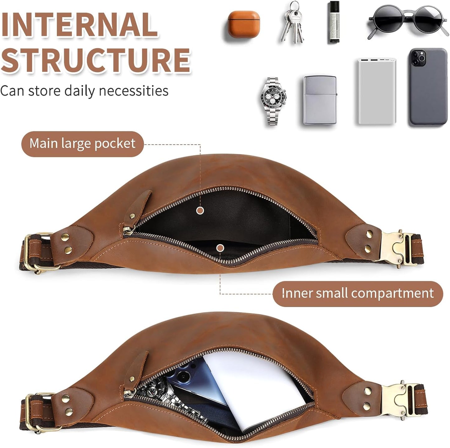 BAIGIO Leather Fanny Pack for Men & Women Belt Bag Vintage Waist Bag Bum Bag Fashion Crossbody Waist Pack Sling Bag for Travel