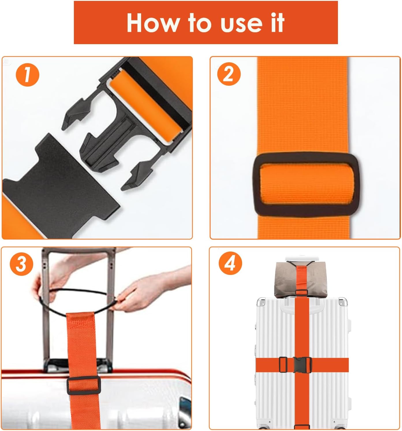 Adjustable Luggage Straps for Suitcases TSA Approved,6 Pack Suitcase Strap Travel Luggage Connector Belt for Bags,Luggage Tags for Suitcases，Luggage Straps to Connect Two Suitcases(Orange)