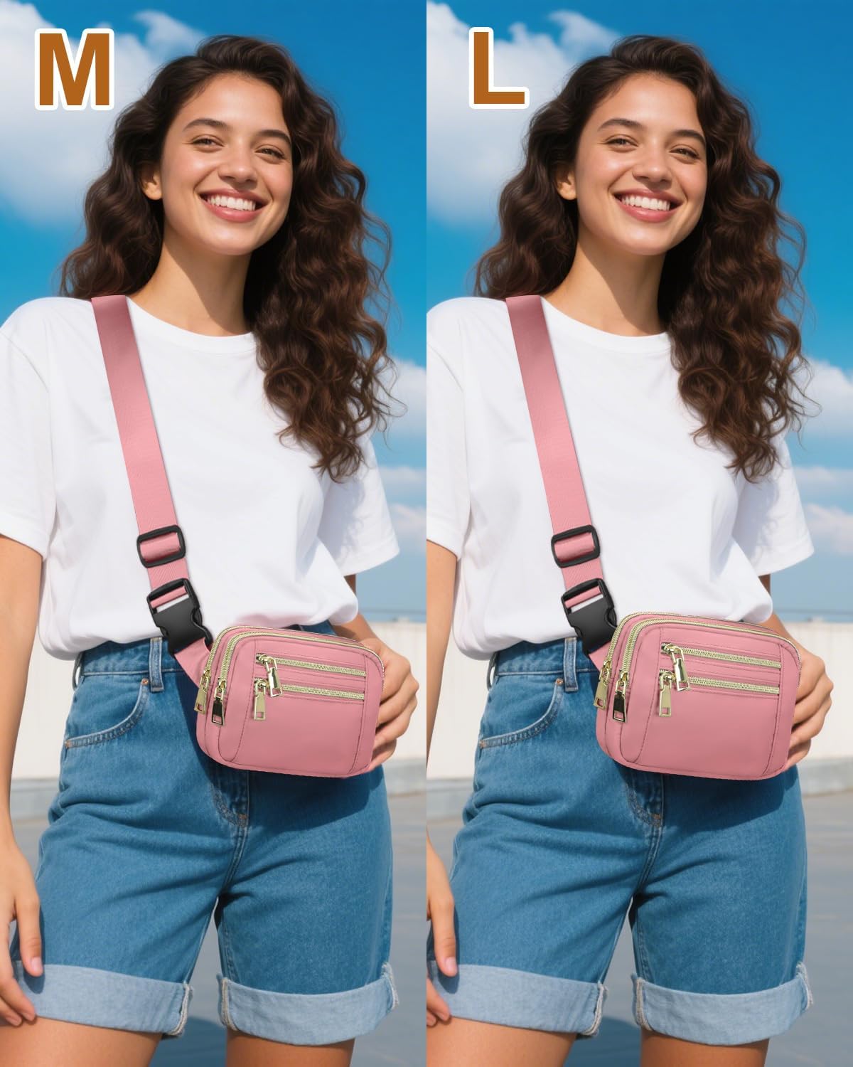 Capolo Fanny Packs for Women Fashion Waist Packs Bag with Adjustable Strap and 4 Zipper Pockets Waterproof Everywhere Crossbody Belt Bag for Workout Running Travelling(Pink, Large)