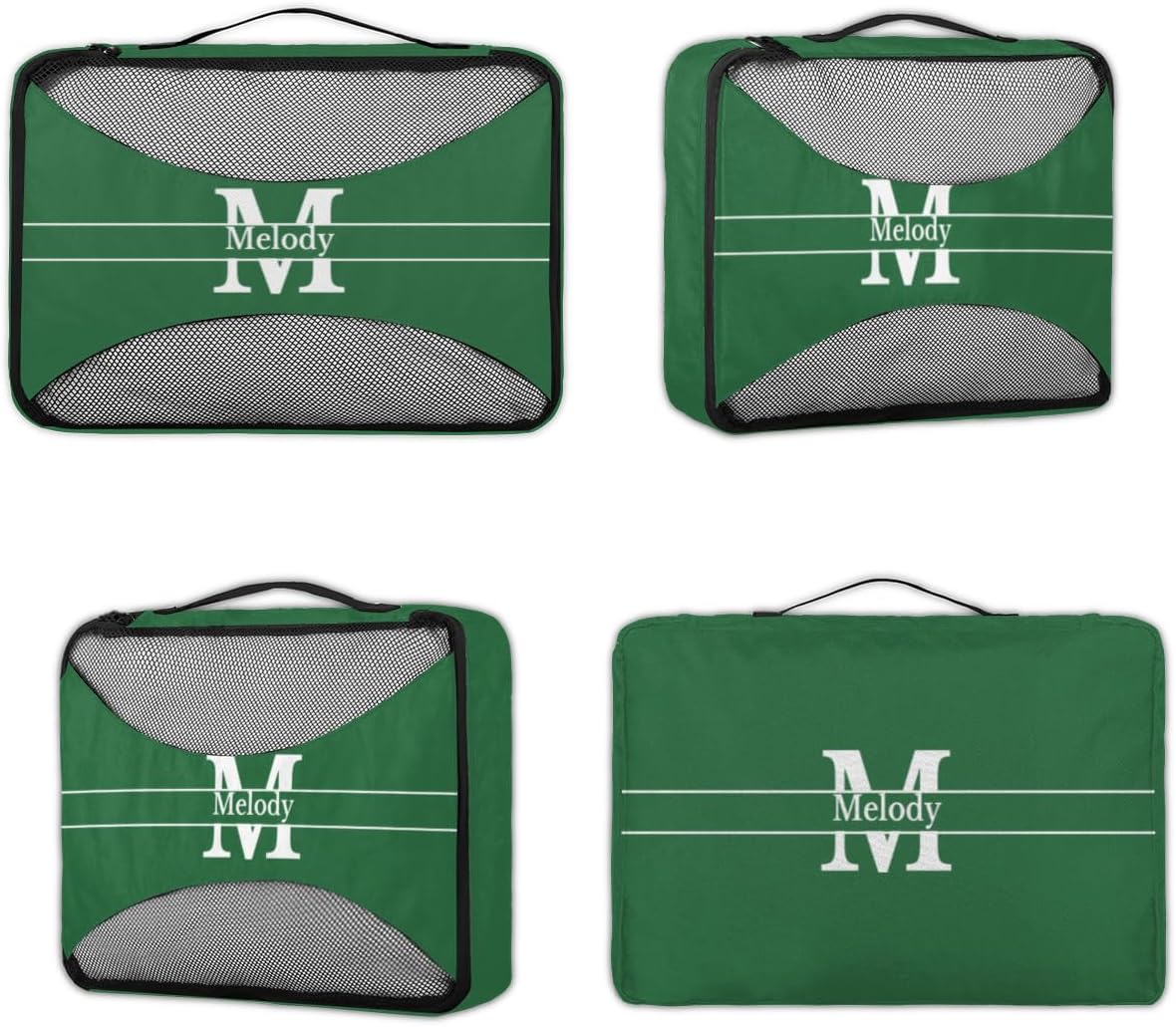 Custom Name Compression Packing Cubes Luggage Organizer Bags for Travel, Forest Green with Initial Letter Double Zipper Packing Cubes for Suitcases for Men Boys
