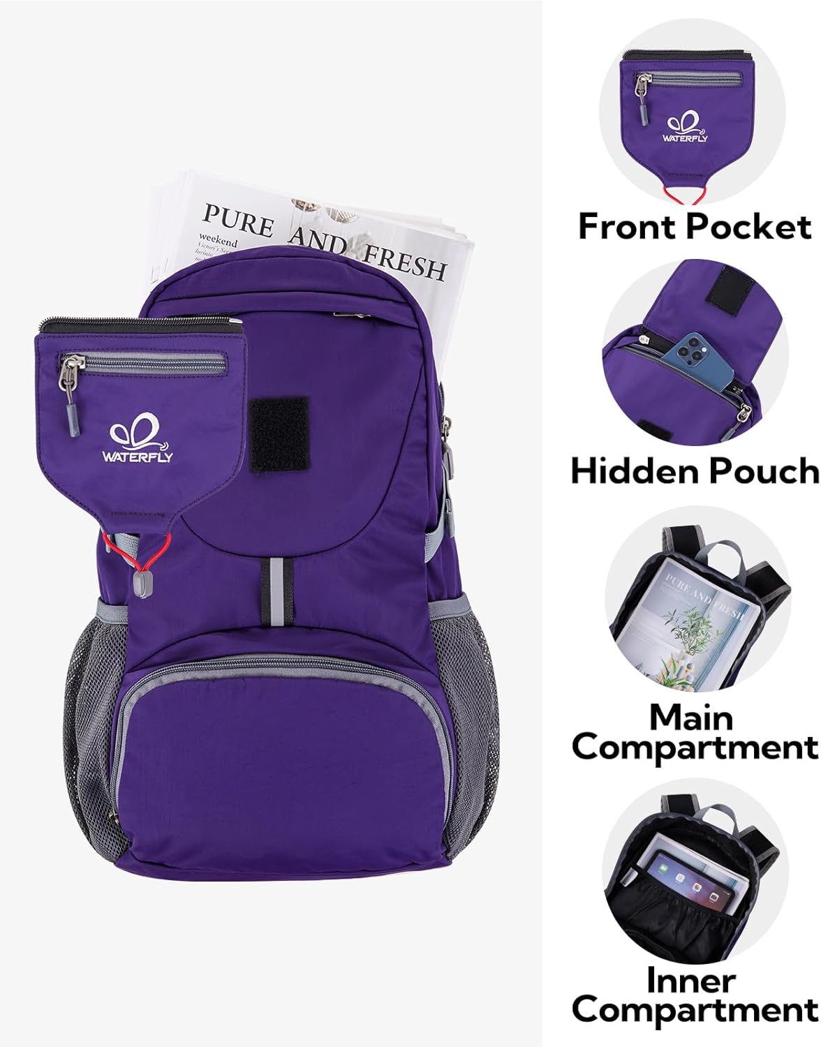 WATERFLY Small Lightweight Packable Backpack: 20l Ultra Light Foldable Travel Hiking Camping