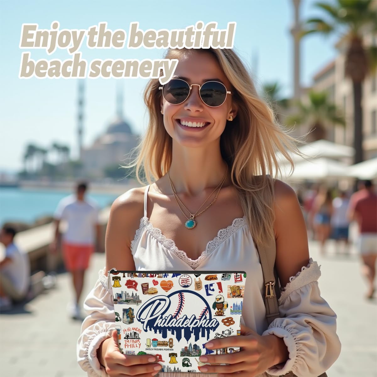 Philadelphia Themed Makeup Bag - Philadelphia Souvenirs Gift for Women, Best Friend, Sister - Travel Friendly Cosmetic Bag, Birthday Christmas Gifts