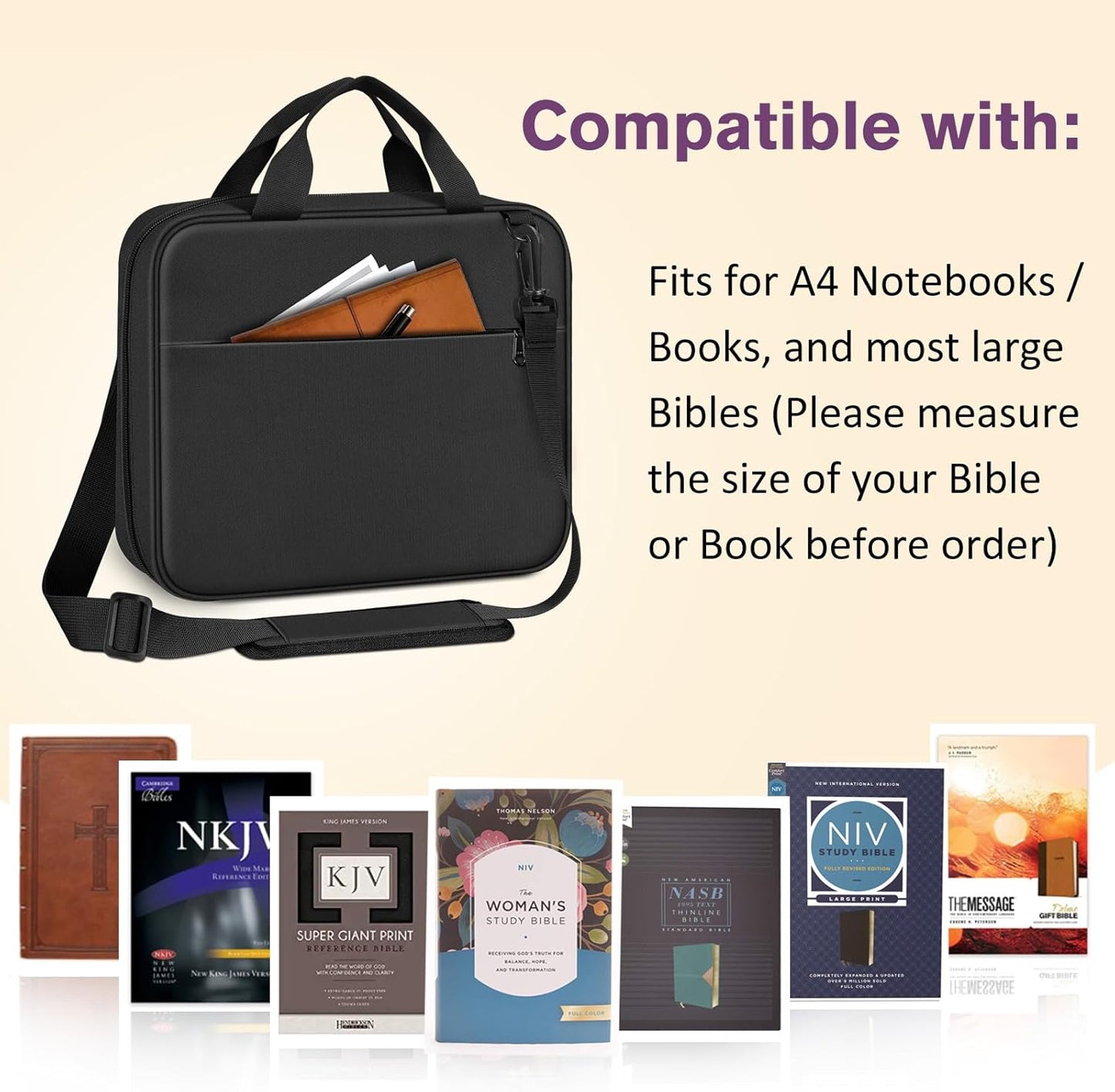 FINPAC Large Bible Cover, Carrying Book Case Church Bag Bible Protective with Zippered Pocket and Handle, Gift for Men Women