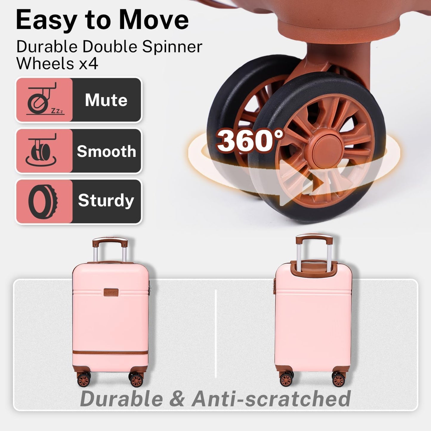 Krute Checked Luggage 24 inch Suitcases with Wheels TSA Approved PC+ABS Lightweight Hard Side Suitcase
