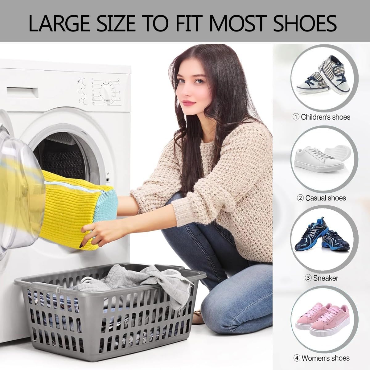 Shoe Washing Machine Bag,Laundry Shoe Bag for Washer and Dryer,Reusable Shoe Cleaning Bag for Sneakers,Tennis Shoes,With Self-locking Zipper, Microfiber Inside,Include Shoes Storage Bag