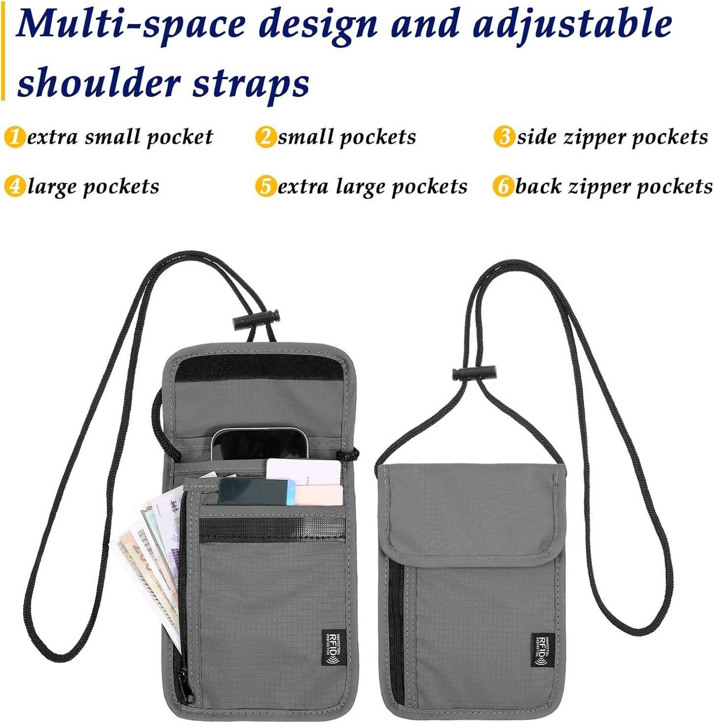 RFID Blocking Passport Holder Travel Neck Wallet Neck Pouch Family Passport Holder Organizer Case Security Lightweight Travel Wallet for Women Men