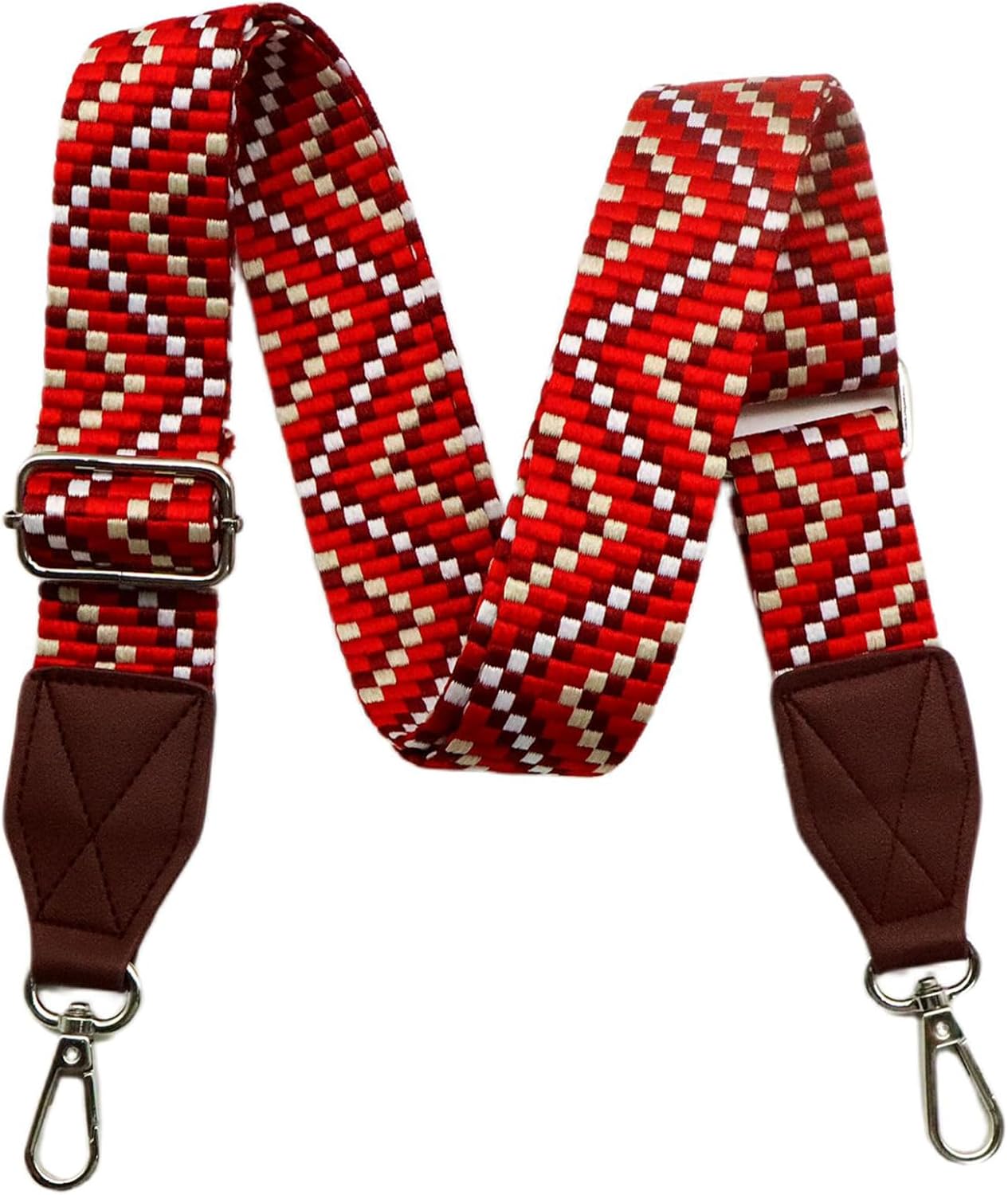 Adjustable Red Purse Strap with Brown Leather End - 1.5" Wide Handbags, Camera, Guitar, Phone & Crossbody Bag Replacement Shoulder Straps(Silver Hardware)