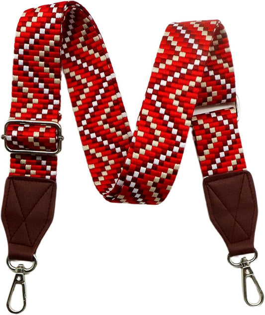 Adjustable Red Purse Strap with Brown Leather End - 1.5" Wide Handbags, Camera, Guitar, Phone & Crossbody Bag Replacement Shoulder Straps(Silver Hardware)