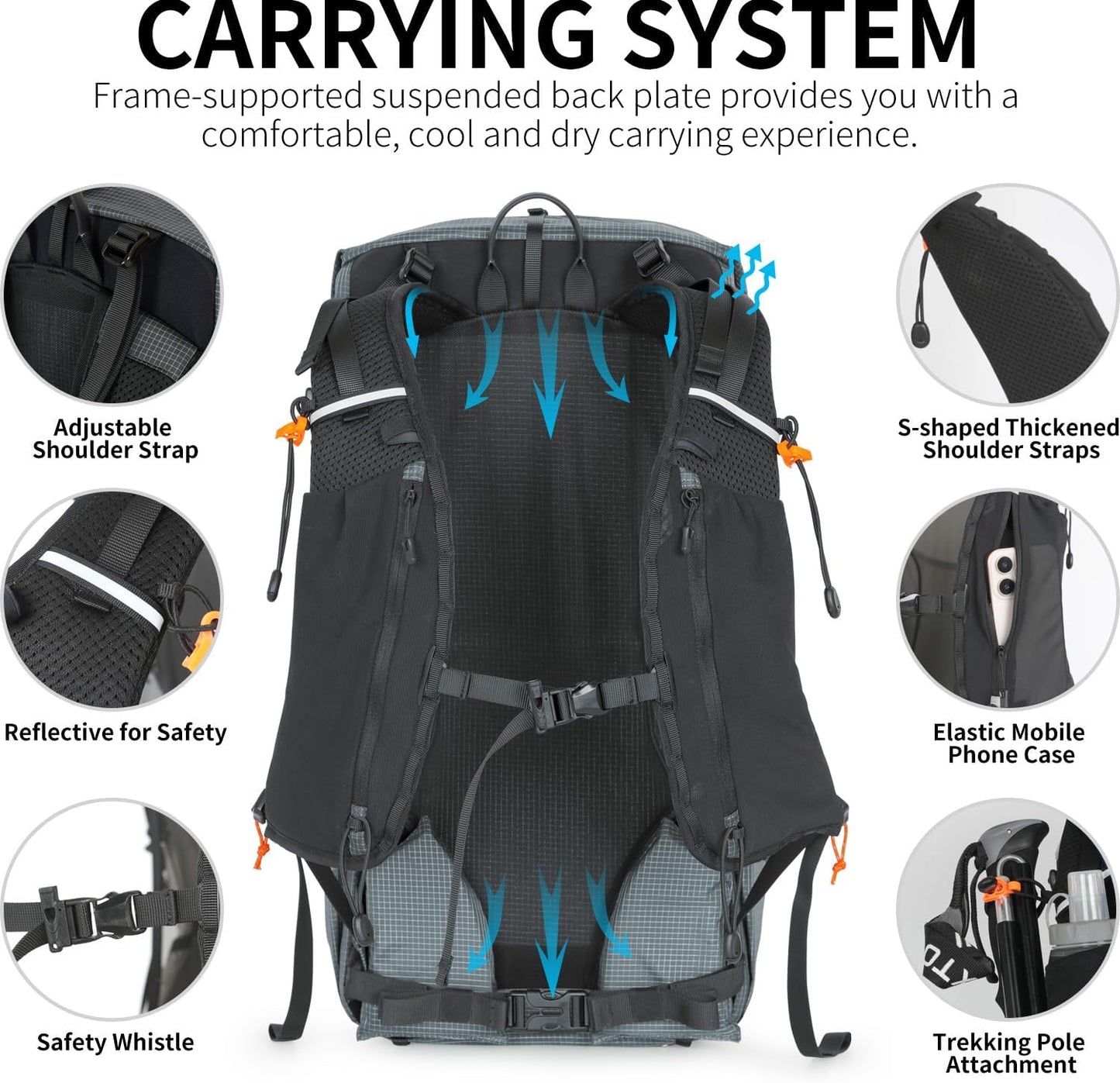 Hiking Backpack for Men and Women, 30L Waterproof Camping Backpack with 3L Water Bladder and Rain Cover, Lightweight Outdoor Sport Travel Daypack Rucksack for Climbing Cycling (Dark gray)