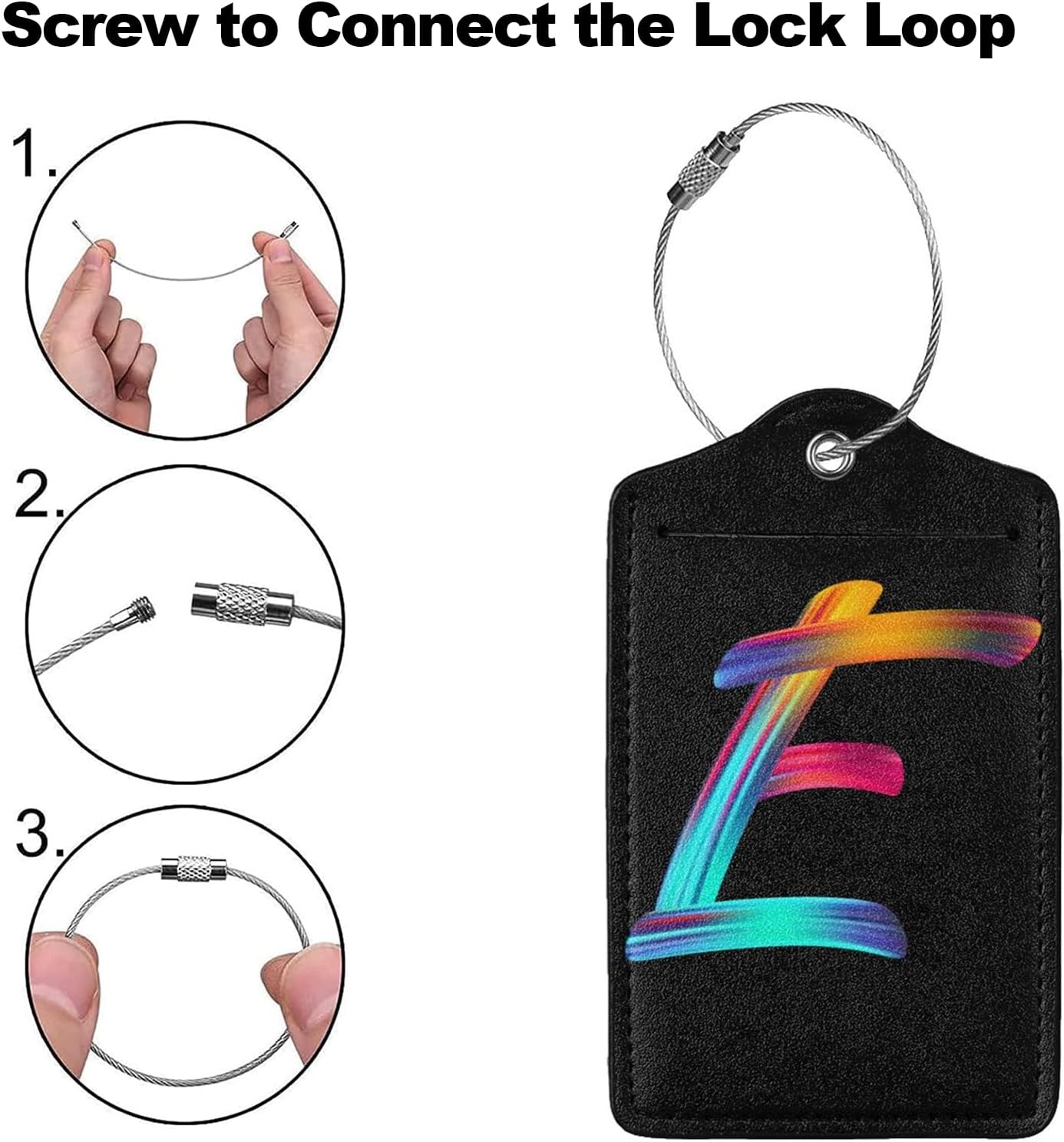 2 Pack Initial Luggage Tags for Suitcase, Colorful Letter Design Cruise Name Bag Tags, Novelty Baggage Identifiers with Full Privacy Cover, Leather ID Label for Women Men Kids Travel, Rainbow Letter E