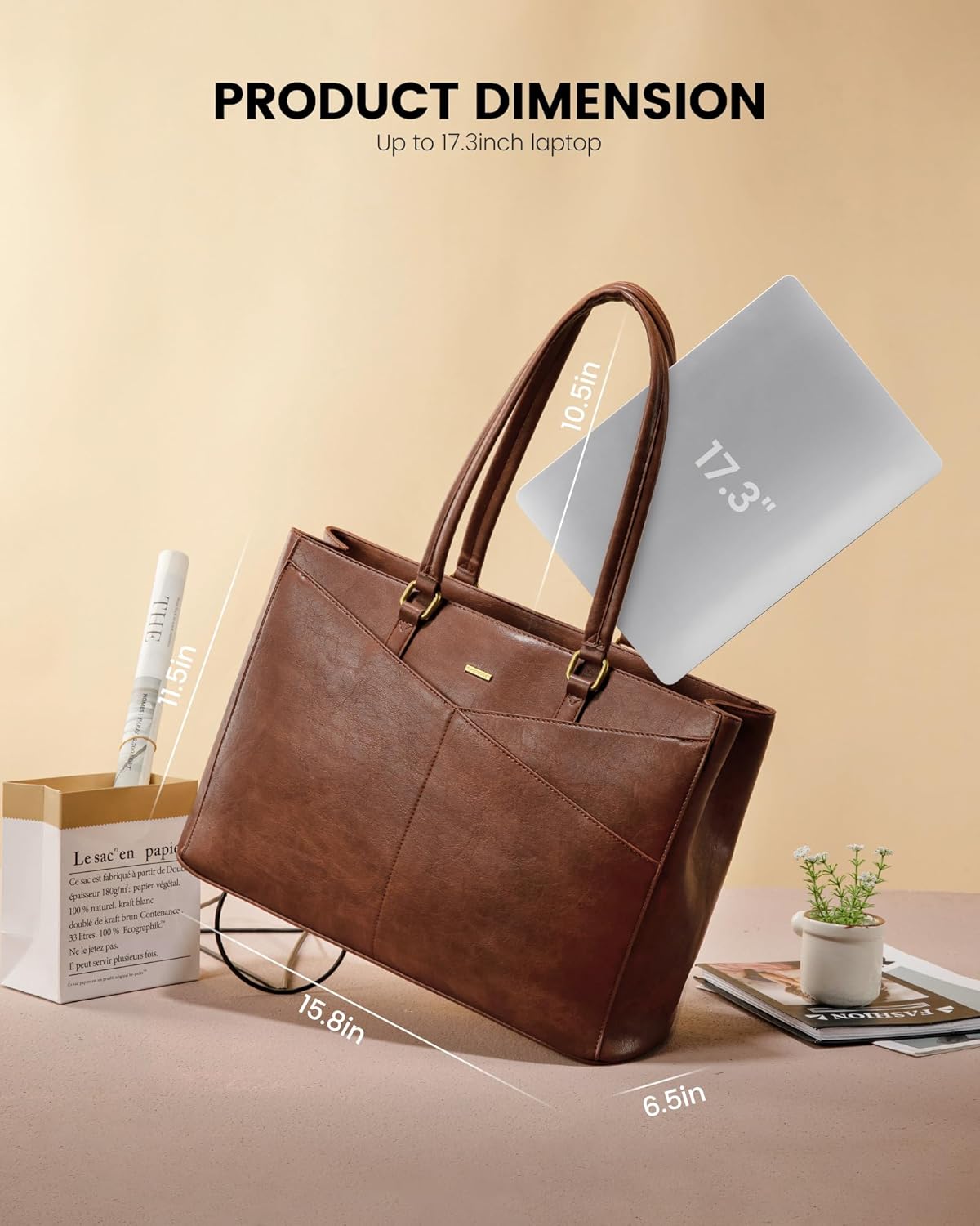 LOVEVOOK Laptop Bag for Women,17.3 Inch Laptop Tote Bag for Women,Vintage Leather Work Tote Bags Computer Teacher Bag,Waterproof Business Office Briefcase