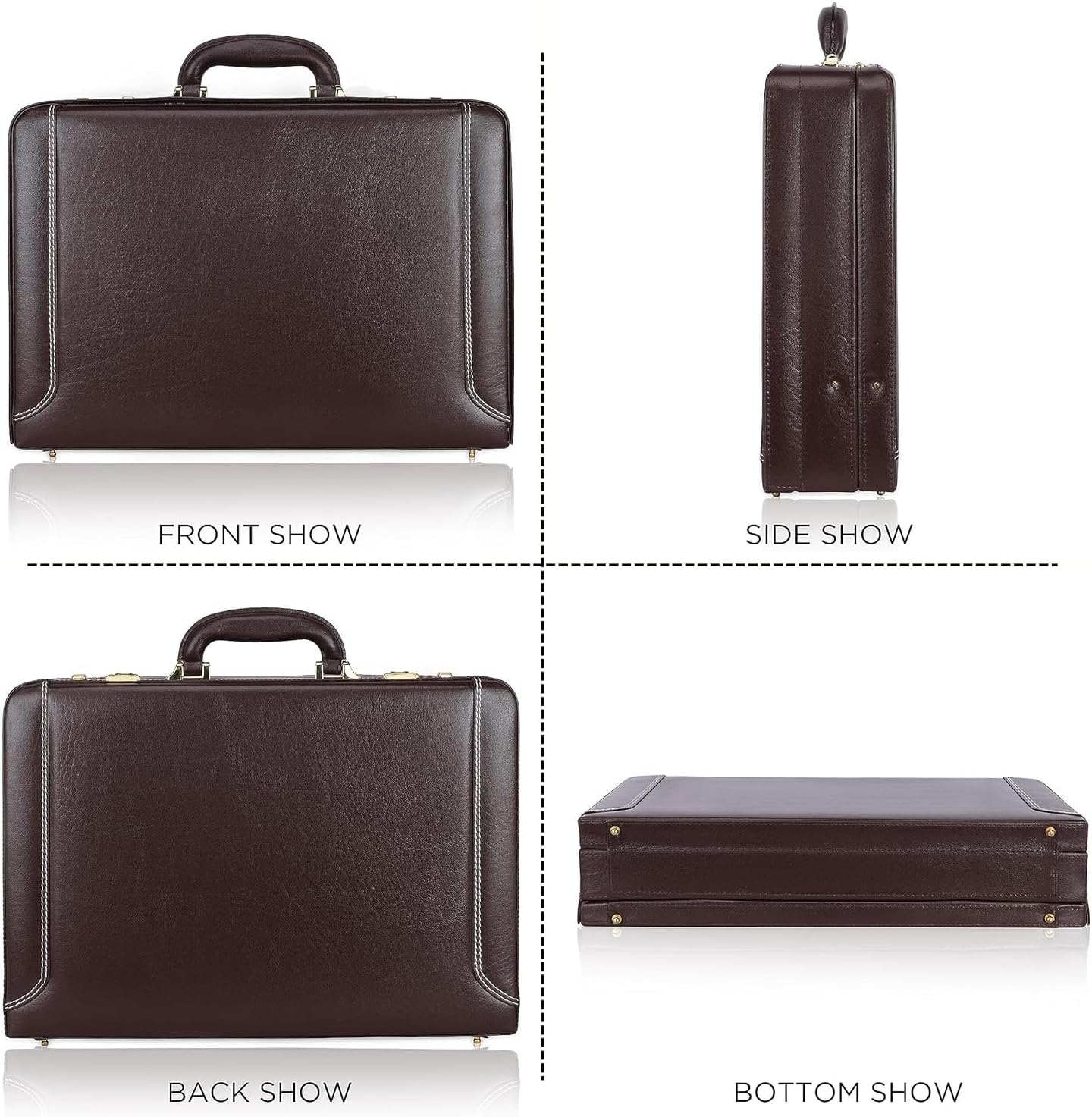 Full Grain Leather Briefcase Attache Case For Unisex Size L18 x W5 x H12 Inches Expandable Briefcase Bag