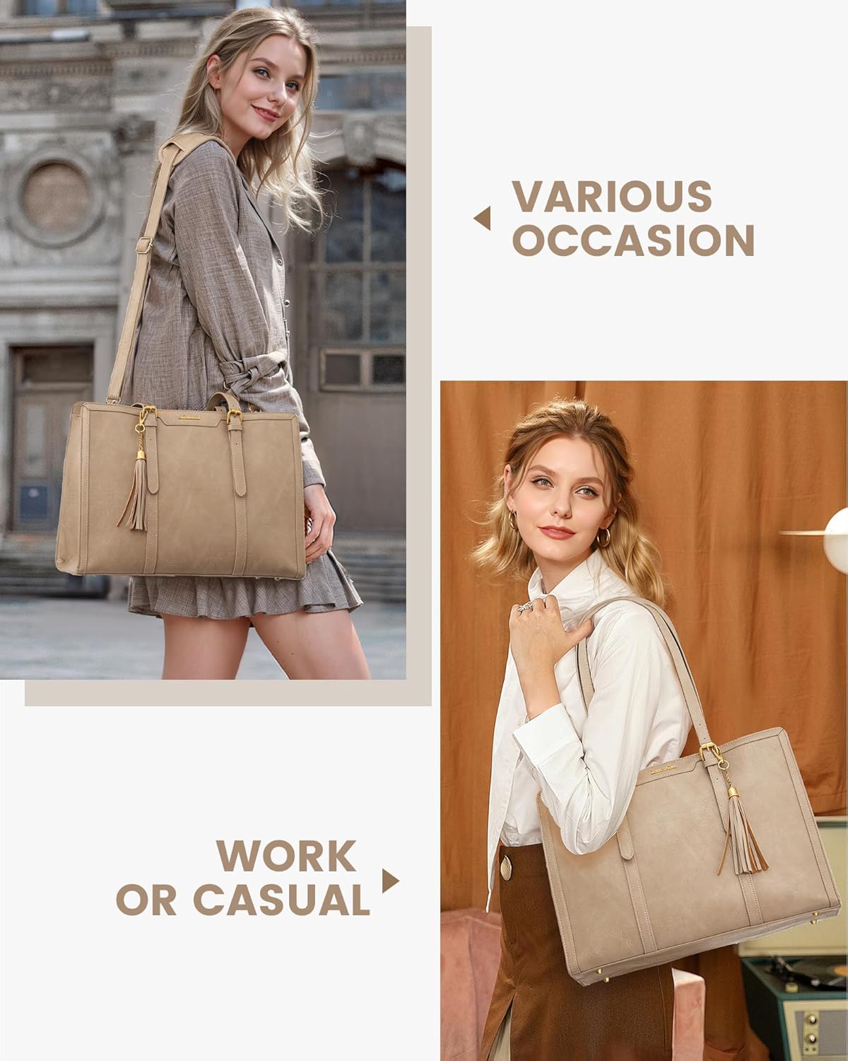 LOVEVOOK Laptop Bag for Women Vintage Leather Work Tote 15.6 inch Large Capacity Computer bag with Clutch Purse for Office, Travel, School, Casual