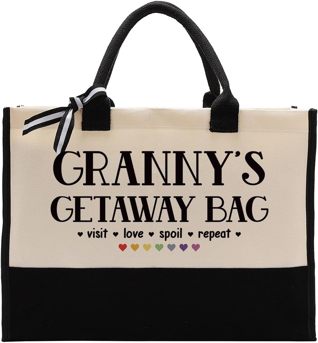EDCTO Canvas Bag Gift for Granny, Granny Gift, Granny's Getaway Bag, Cotton Canvas Tote Bag, Reusable Shopping Bag, Women Canvas Bag Gift for Granny, Birthday Mother's Day Gift for Grandma