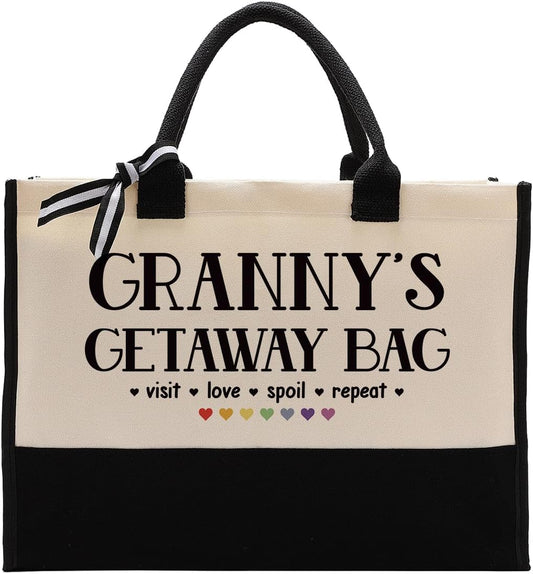 EDCTO Canvas Bag Gift for Granny, Granny Gift, Granny's Getaway Bag, Cotton Canvas Tote Bag, Reusable Shopping Bag, Women Canvas Bag Gift for Granny, Birthday Mother's Day Gift for Grandma
